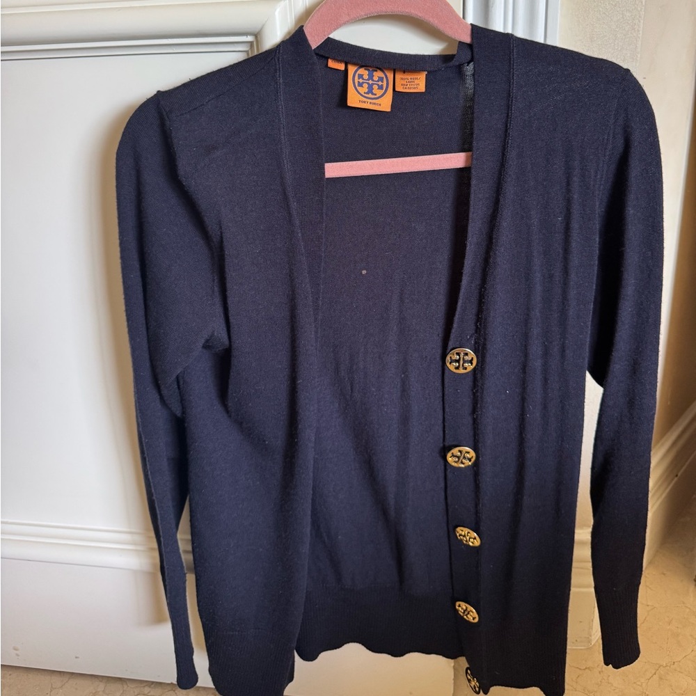 Tory Burch Dark Blue Cardigan with Gold Accents